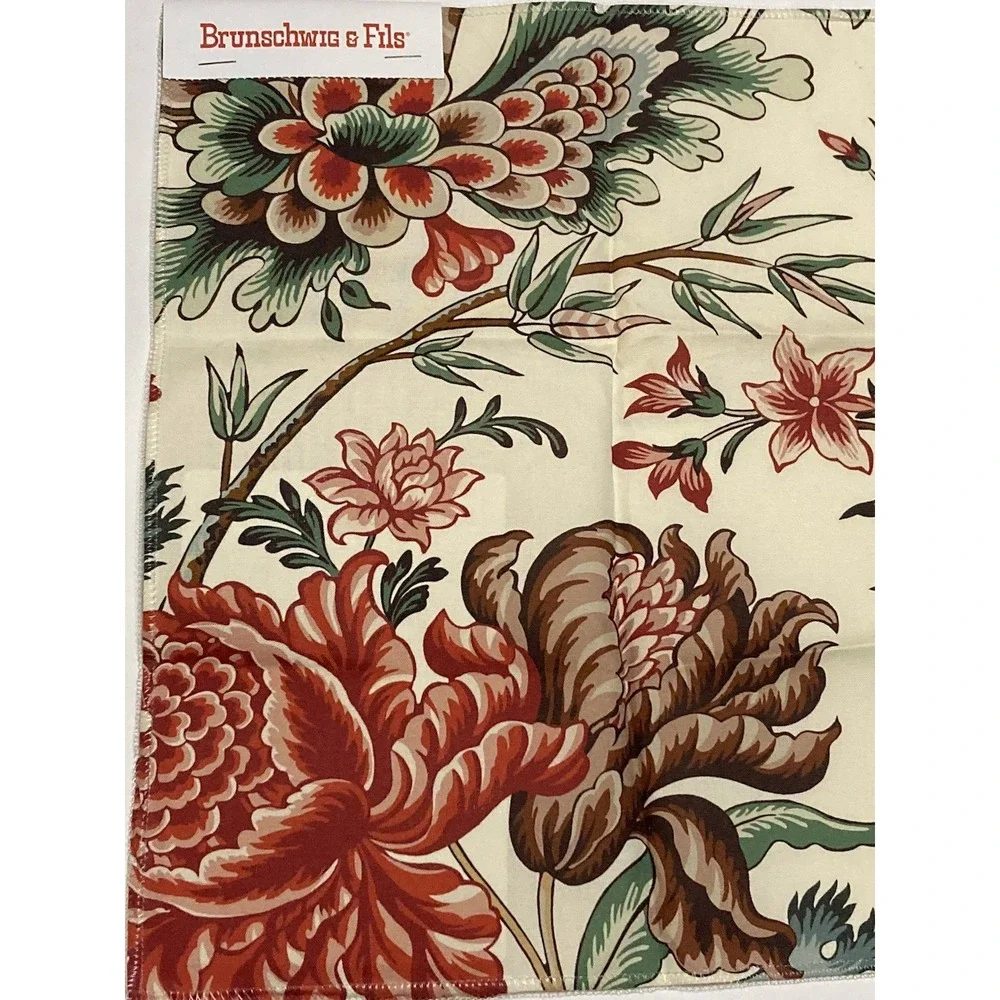 Brunschwig & Fils‎ Sample Floral Luberon Print In Red/Teal  12.5